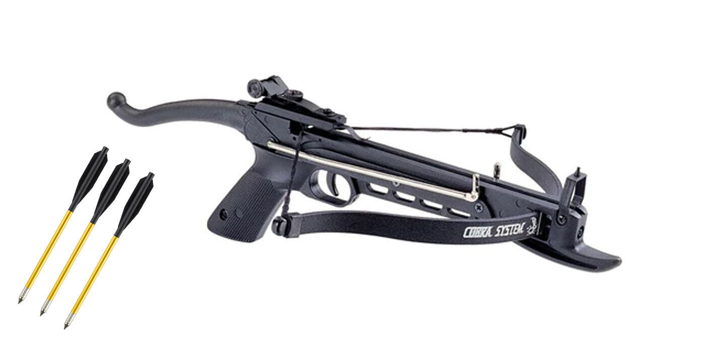 80lbs Self Cocking Hunting Pistol Crossbow with 3 Metal Gold Arrows Black