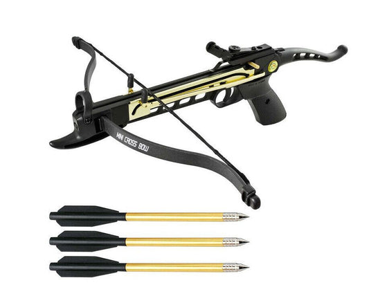 80lbs Metal Gold Body Self Cocking Hunting Pistol Crossbow 3 Arrows