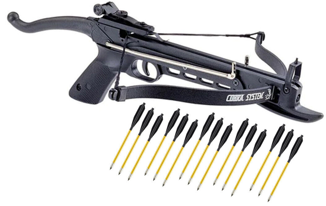80lbs Self Cocking Hunting Pistol Crossbow with 15 Metal Arrows Black Cobra Limb